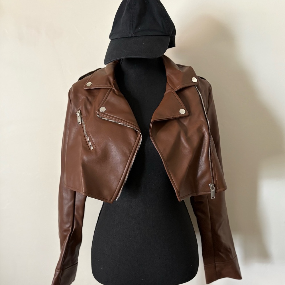 Brown Leather Cropped Jacket